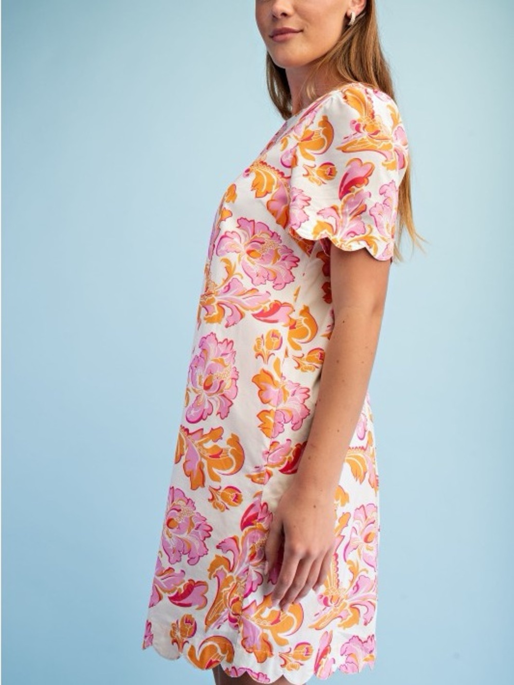 Boutique Floral Scalloped Mini Dress - Picture 4 of 5